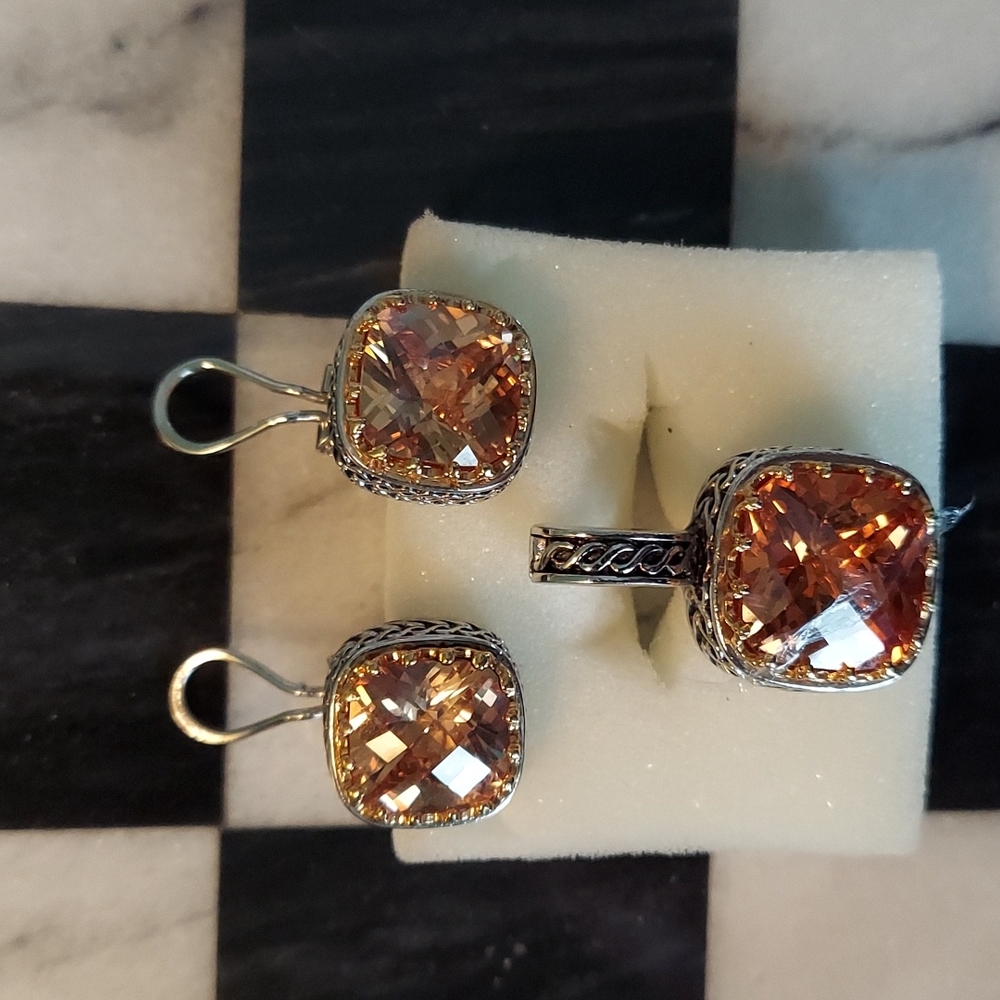 LIKE NEW Morganite CZ Pendant & Earrings Set VINTAGE Y2K UNWORN Gorgeous Rare!